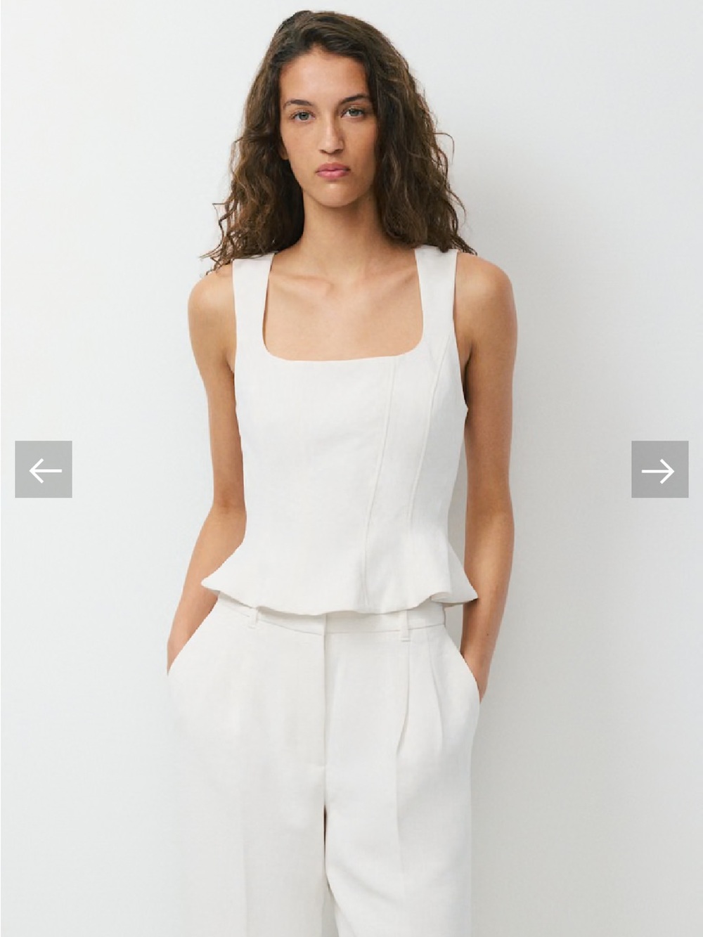 Aritzia White Square-Neck Peplum Top & Skirt Set
